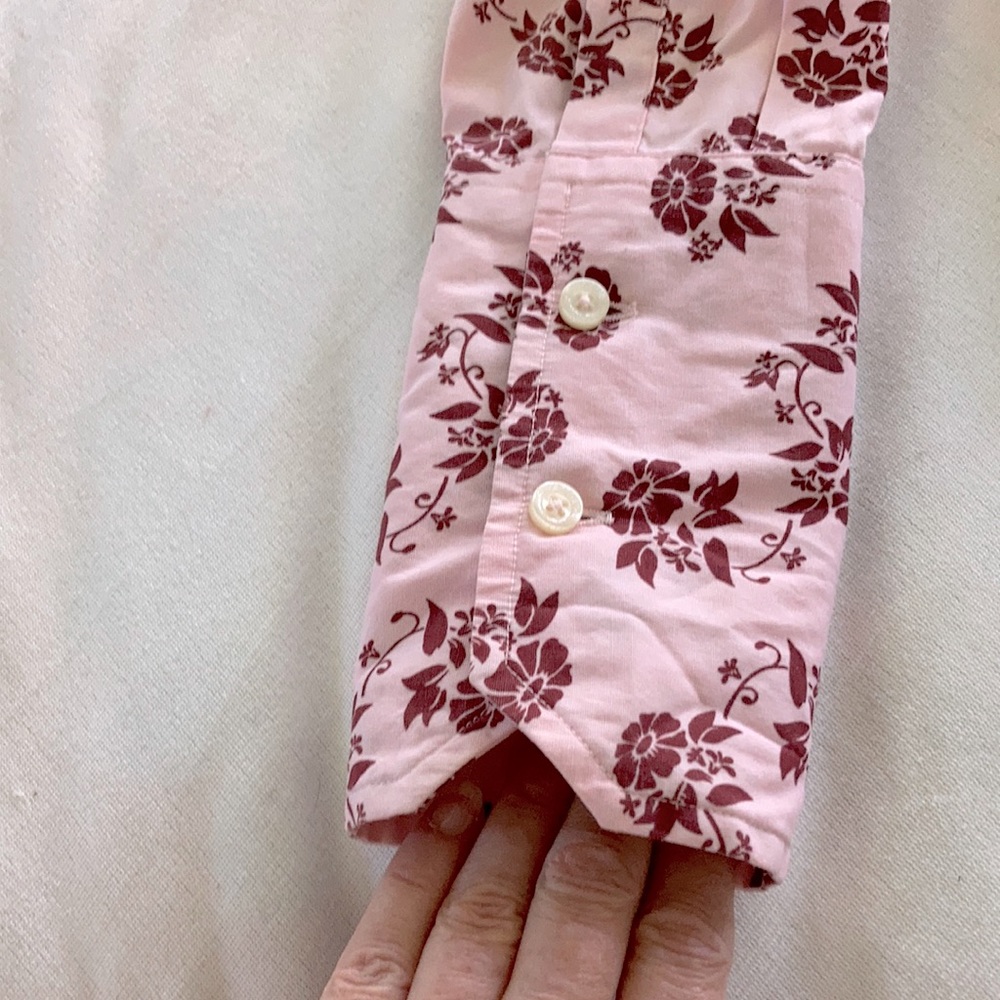 BEN SHERMAN floral Western shirt, stretch, dagger collar SIZE 8 pink burgundy - Picture 6 of 12